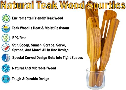 5-Piece Natural Teak Wood Spurtle Utensil Set
