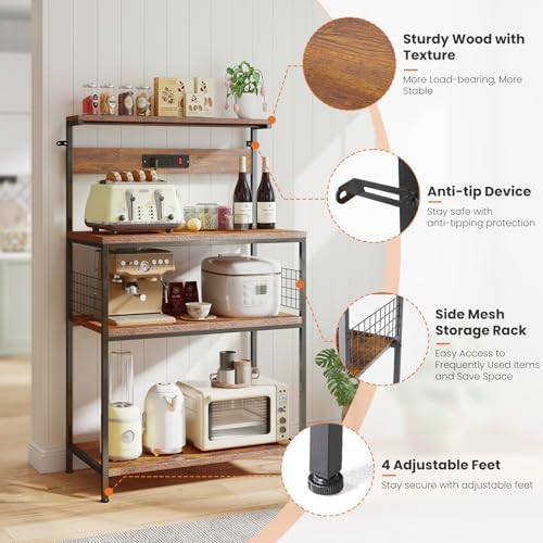 Sweetcrispy 23.6'' Bakers Rack with Power Outlet
