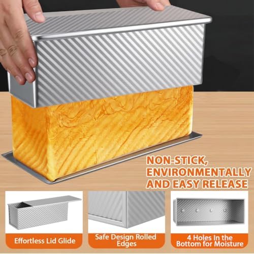 Non-Stick Pullman Loaf Pan with Lid 13x4 Inch - 2.2lb Carbon Steel