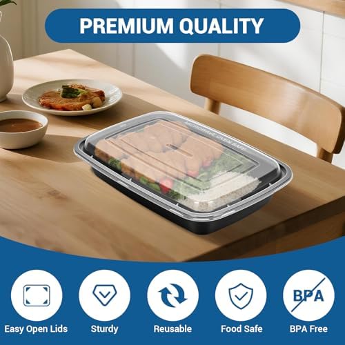 50-Pack 24 oz Reusable Meal Prep Containers 1 Compartment Food Storage