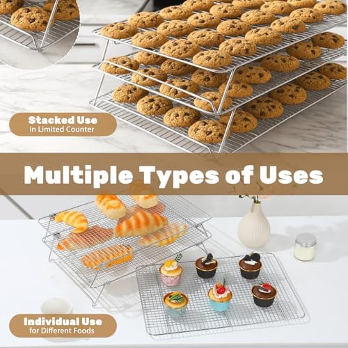 Stainless Steel Stackable Cooling Rack for Baking, 3-Tier Cooling Rack