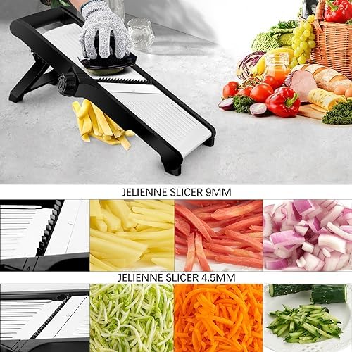 WELTONHM Stainless Steel Mandoline Slicer, Black