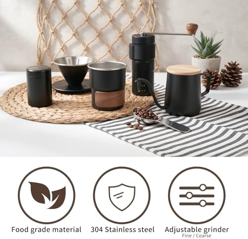 Pour Over Coffee Maker Set with Manual Burr Grinder, 6-Piece