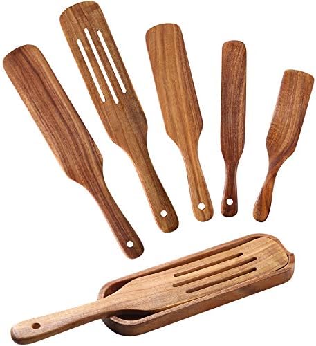 QWKIT 6-Piece Teak Wood Spurtle Set