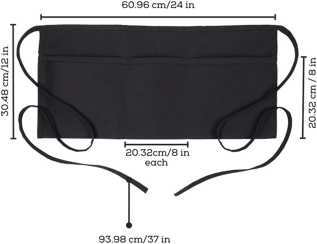 Server Aprons with 3 Pockets – 100% Polyester Waist Apron, 24x12 Inch