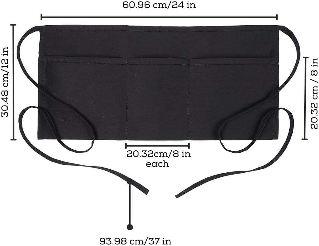 Server Aprons with 3 Pockets – 100% Polyester Waist Apron, 24x12 Inch