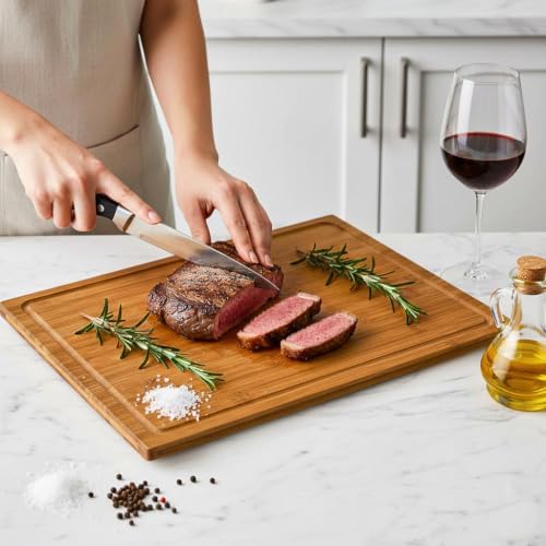 3 Packs Bamboo Cutting Board for Kitchen with Juice Grooves & Storage