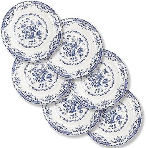 Dinner Plates Set of 6, 10.5 inch Blue Rose Floral Plate
