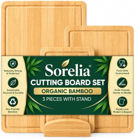 3-Piece Bamboo Cutting Boards - Large Wood Cutting Boards for Kitchen