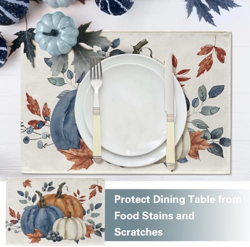 Fall Blue White Pumpkin Placemats Set of 4