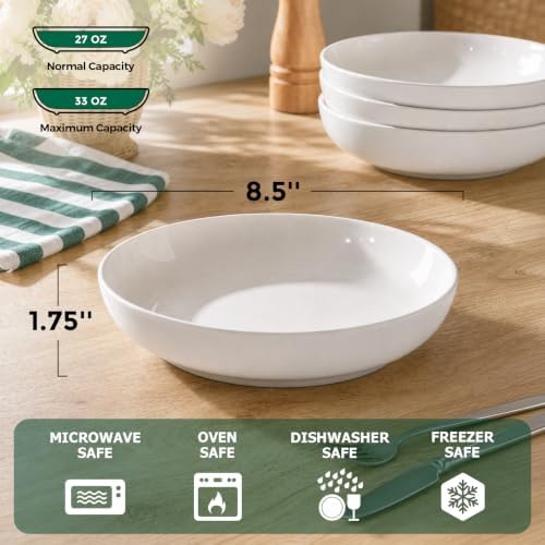 Y YHY Pasta Bowls Set of 6, High-Fired Porcelain White Salad Bowls