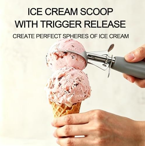 4 oz Stainless Steel Ice Cream Scoop with Trigger Release + Ice Cream