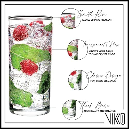Vikko Water Glasses, Set of 12 Drinking Glasses, Thick and Durable