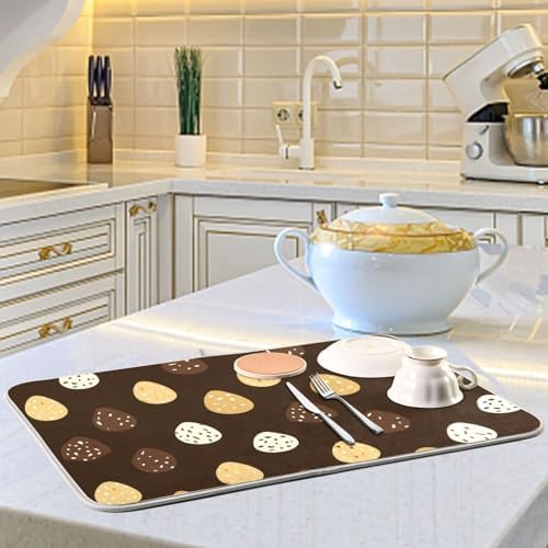 OTVEE Striped Chocolate Art Dish Drying Mat for Kitchen Counter