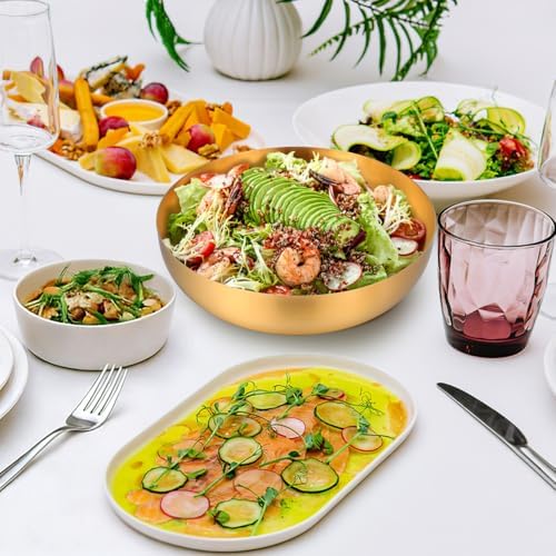 IMIKEYA Salad Bowl Gold Stainless Steel 9.5 Inch Multi-Function
