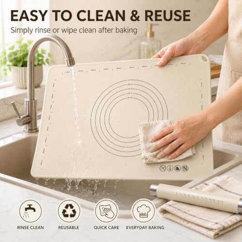 Silicone Baking Mat with Rolling Pin Set, 28 x 20 Inch