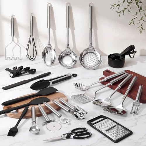 Leonyo 32 Pcs Stainless Steel Kitchen Utensil Set with Holder