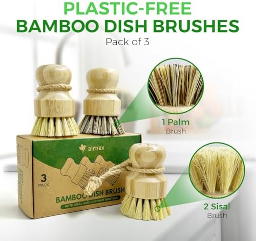 AIRNEX Bamboo Dish Brush Set, 3-Piece