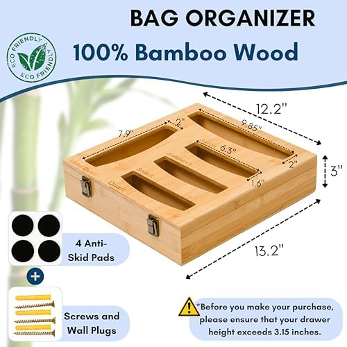 Storage Bag Holder, Baggie Organizer for Drawer or Wall Mount
