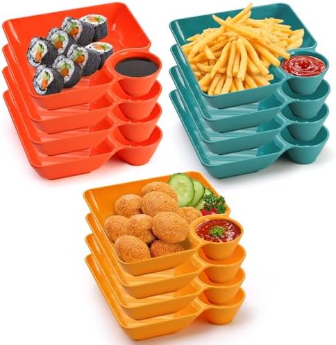Lawei 12pcs Chip Dip Serving Platter Set, Plastic Dumpling Plates with