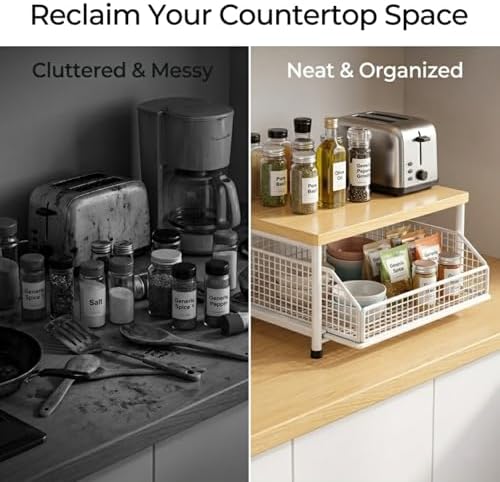 2-Tier Hardwood Countertop Organizer with Drawer