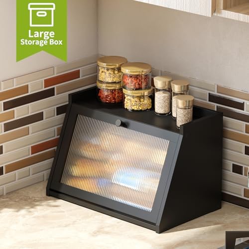 BMOSU Bread Box for Kitchen Countertop Large Capacity Corner Bread Box Farmhouse Bread Container Bread Storage Bread Holder (Black, Large)