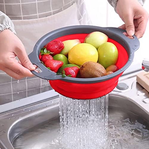 Collapsible Colander Set of 2 Round Silicone Kitchen Strainer Set - 1