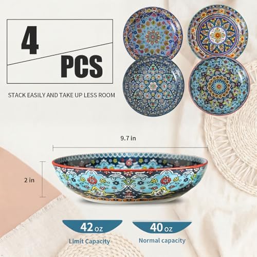 glowworm Pasta Bowls Set of 4, 42 oz Ceramic Serving Bowls for Daily