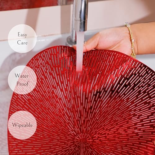 Snowkingdom Red Placemats Set of 6, Round Vinyl Metallic Hollow