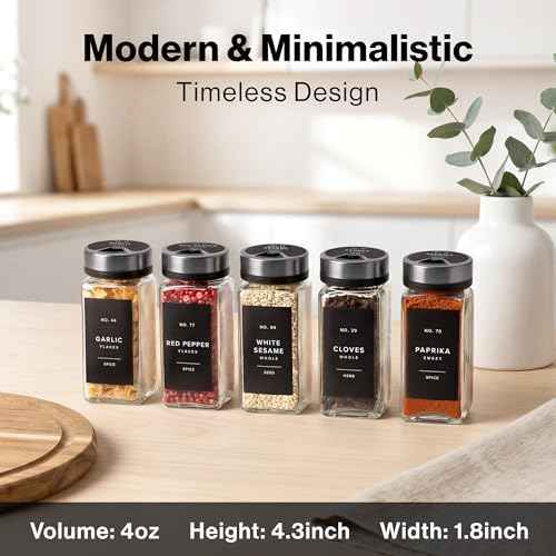 EDELHAUS Glass Spice Jars with Label, Space Gray Sprinkle Lids