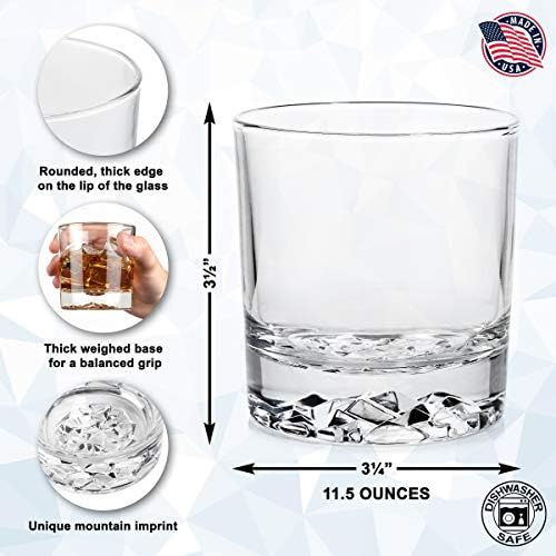 Whiskey Glasses Set of 4 with Brilliant Mountain Imprint | Bar Glasses