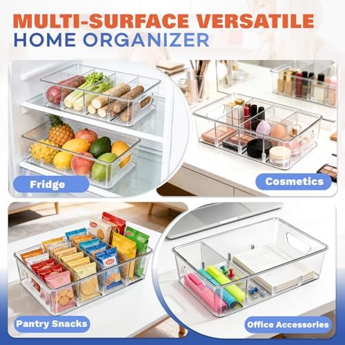Stackable 4-Compartment Pantry Storage Bins, 2-Pack