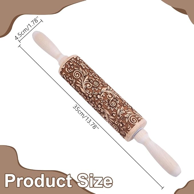 Embossed Wooden Rolling Pin Vine Print 35cm Rolling Pin - Image 2