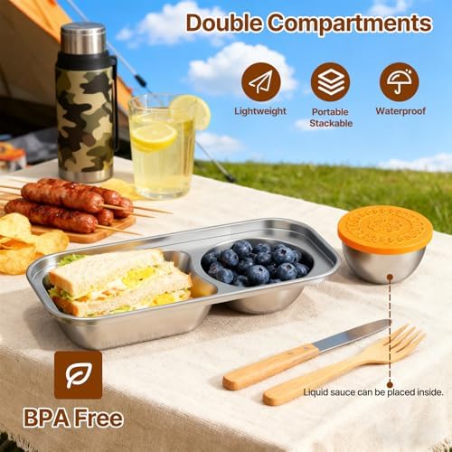 2 Compartment Grab and Go Snack Containers Reusable,Stainless Steel