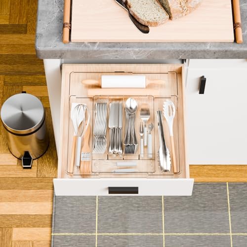 Yieach Acrylic Clear Expandable Kitchen Utensil Drawer Organizer and