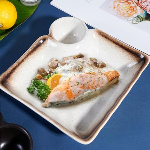 Ceramic Dumpling Plate with Dipping Saucer, Sushi Dish, Serving Dish