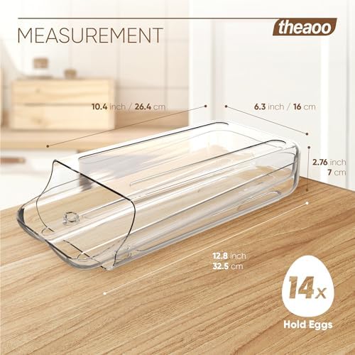 theaoo Egg Holder for Fridge, Automatic Rolling Egg Container, Clear