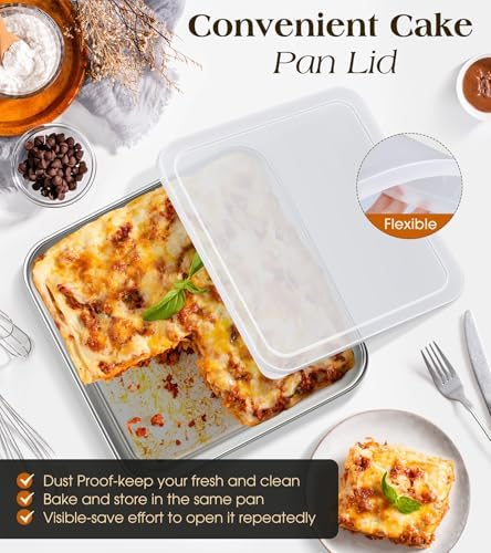 8 x 8-Inch Baking Pan with lid, 304 Stainless Steel Square Cake Pan