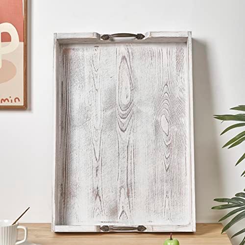 Large Wood Rectangular Serving Tray 20 x 14 Inch Rustic Wooden Ottoman