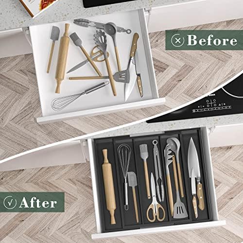 Kitchen Utensil Organizer, Expandable Bamboo Tray, Black