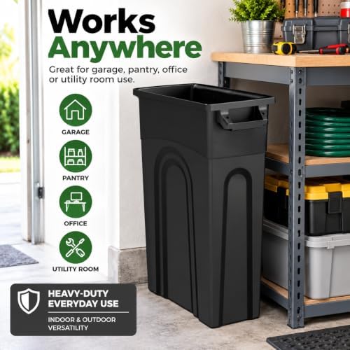 23 Gallon Narrow Tall Plastic Garbage Container, Black
