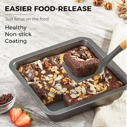 HONGBAKE 8x8 Cake Baking Pan Set, Nonstick Square Brownie Pans with