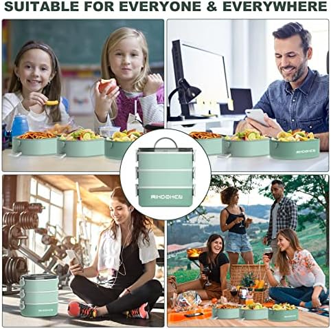 RIKDOKEN Lunch Box, Stackable 3 Layers Containers, Portable 94OZ Large