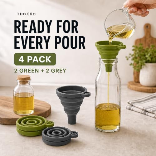 Kitchen Funnel 4 Pack, Food Grade Plastic Funnel Set for Filling