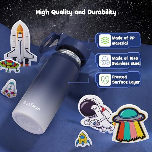 Gonfoam 16oz Kids Water Bottle, 2 Pack Stainless Steel Insulated Cup