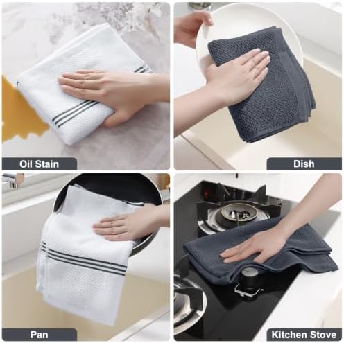 Homaxy Dual Design Cotton Kitchen Towels(16" x 26", 6 Pack), Dark Grey