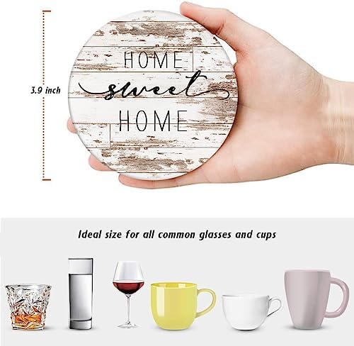 Vintage Farmhouse Coasters for Drinks, Set of 6, Ceramic Stone Vintage
