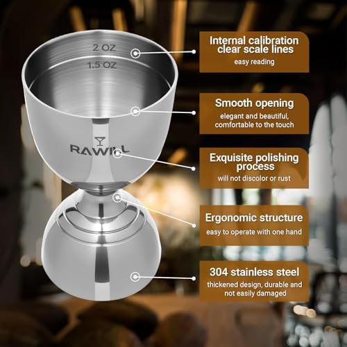 Jigger For Bartending, 2 PCS Double Shot Measuring Cup Premium 304