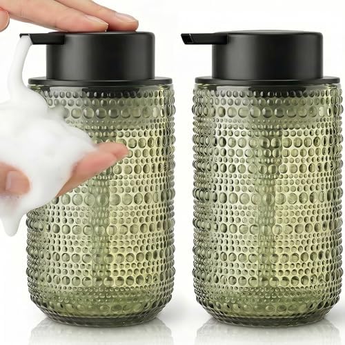 Green Glass Foaming Soap Dispenser, 2 Pack Vintage Foam Hand Soap
