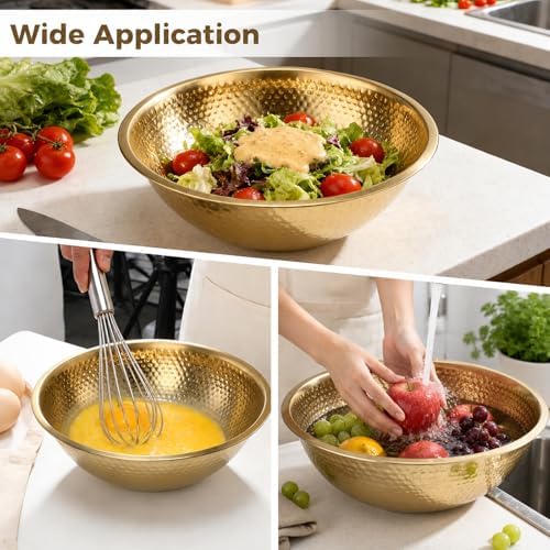 yeesport 2 Pcs 13" Large Stainless Steel Salad Bowls Set with 4